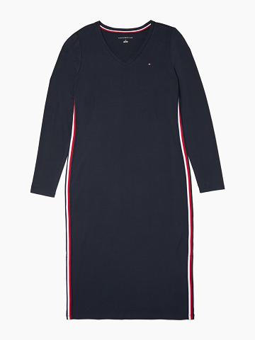 Női Tommy Hilfiger Essential V-Neck Midi Dresses Kék | HU 83ILH